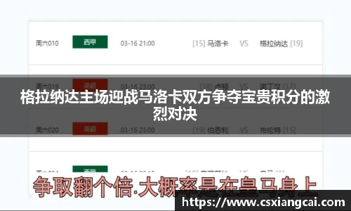 格拉纳达主场迎战马洛卡双方争夺宝贵积分的激烈对决